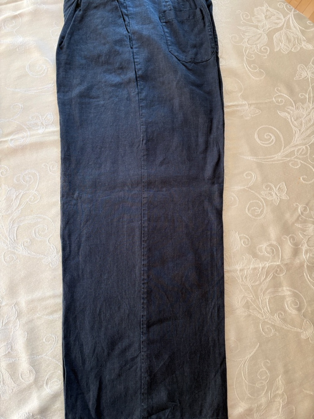 Zara Wide-Leg Linen Pants in Dark Blue
